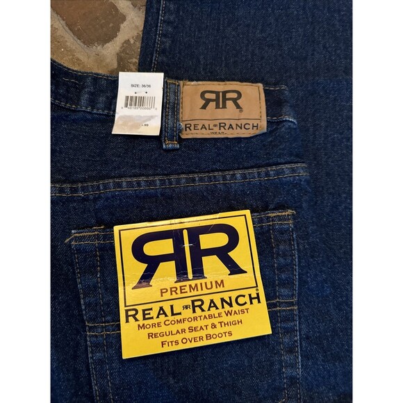 Real Ranch Wear Premium Mens Dark Wash 36/ 36 Blue Jeans NWT Fits Over Boots - Picture 5 of 8